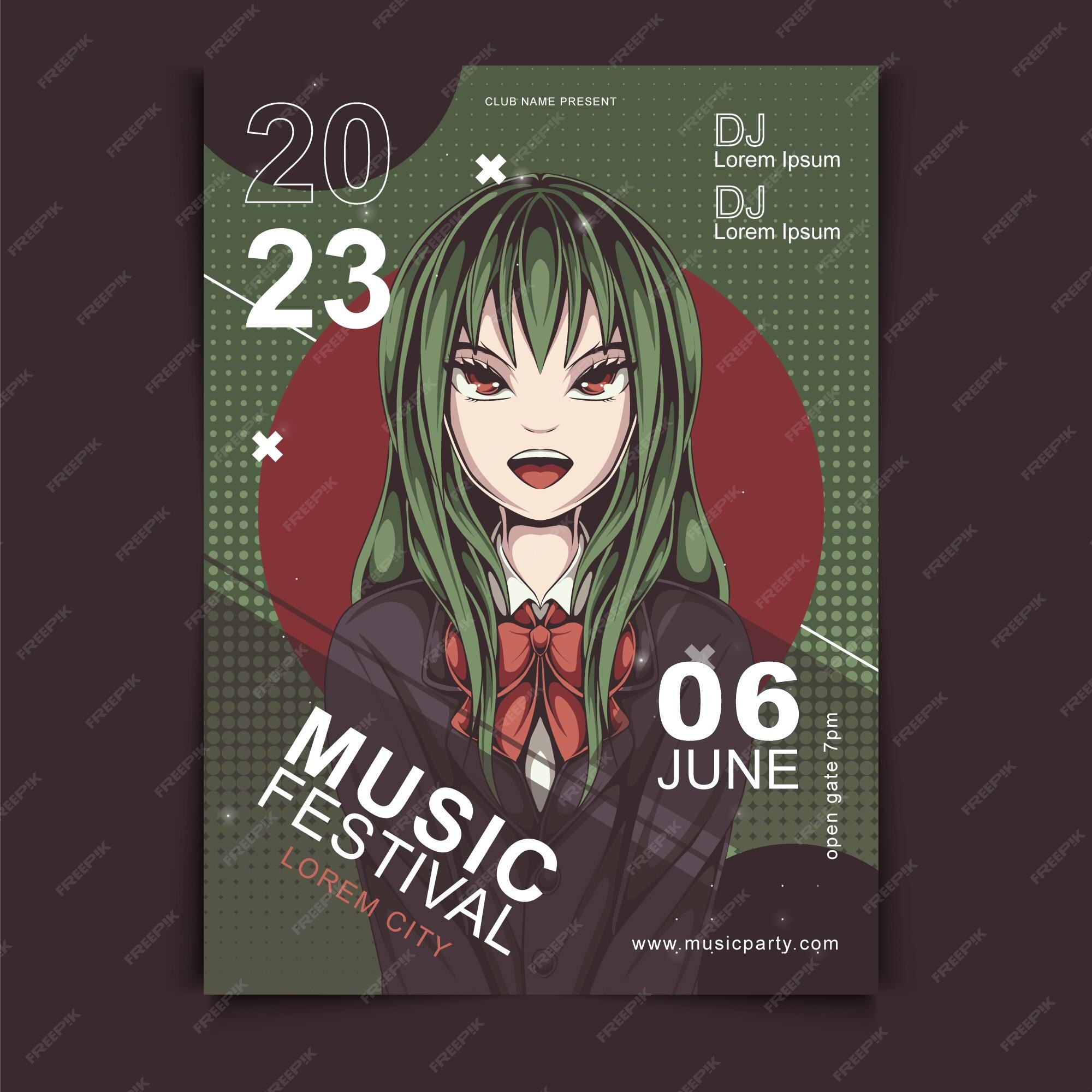 Premium Vector  Hand drawn music festival poster with anime style