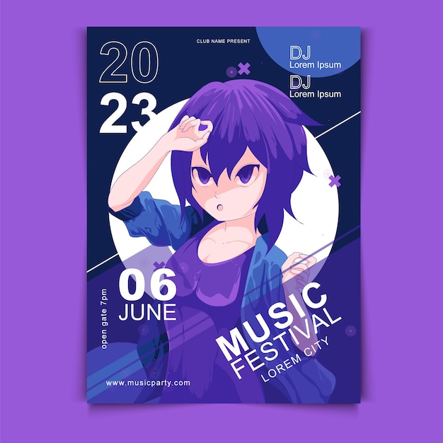 Free PSD, Anime-comic style music festival flyer template