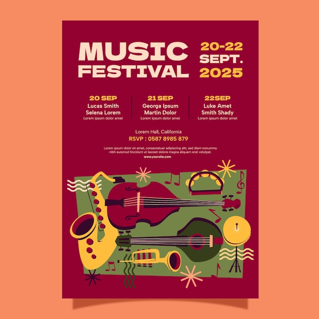 Poster di un festival musicale disegnato a mano