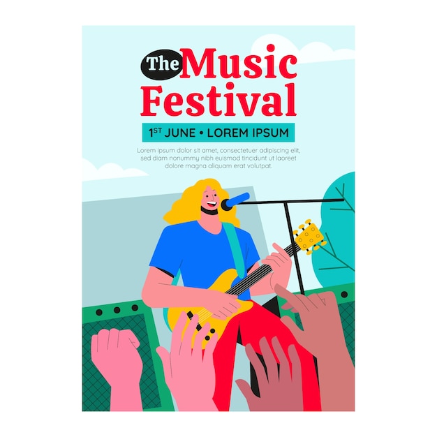 Vettore poster di un festival musicale disegnato a mano