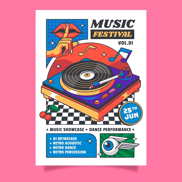 Vettore poster di un festival musicale disegnato a mano