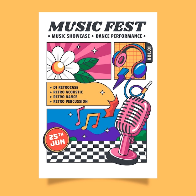 Vector hand drawn music festival poster