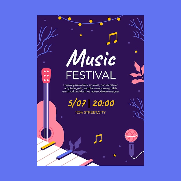 Vector hand drawn music festival template