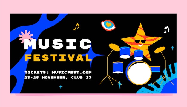 Vector hand drawn music festival template