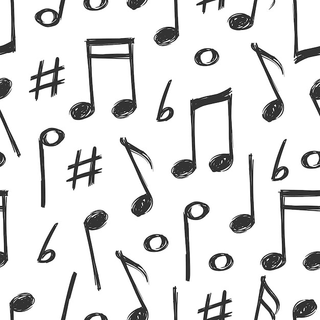 Vector hand drawn music notes seamless pattern design