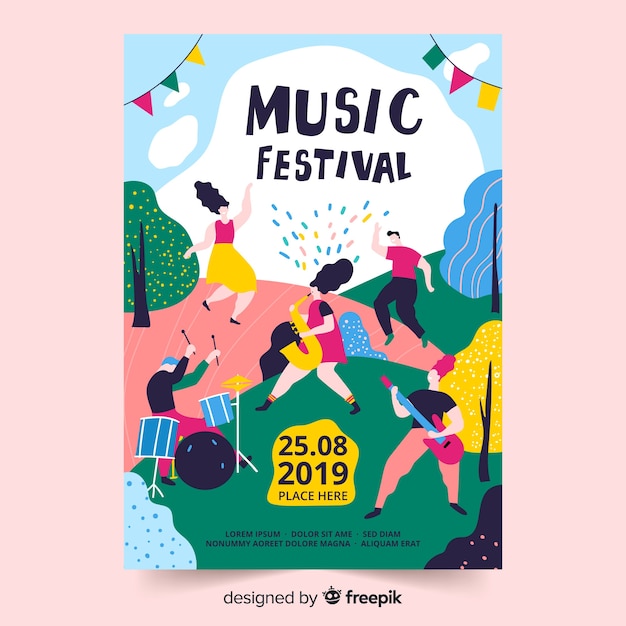 Modello di poster di musica disegnata a mano