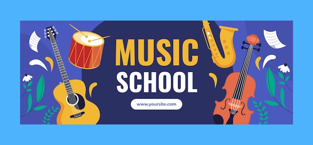 Vector hand drawn music school facebook cover