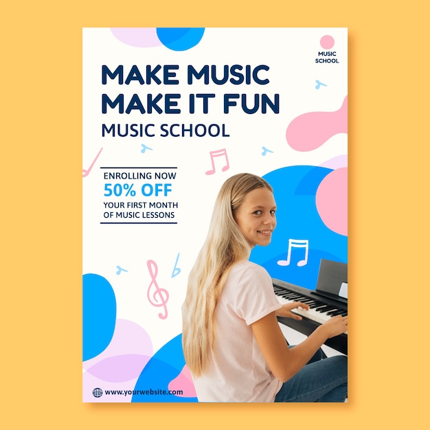 Vector hand drawn music school poster template