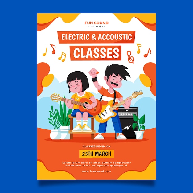 Vector hand drawn music school poster