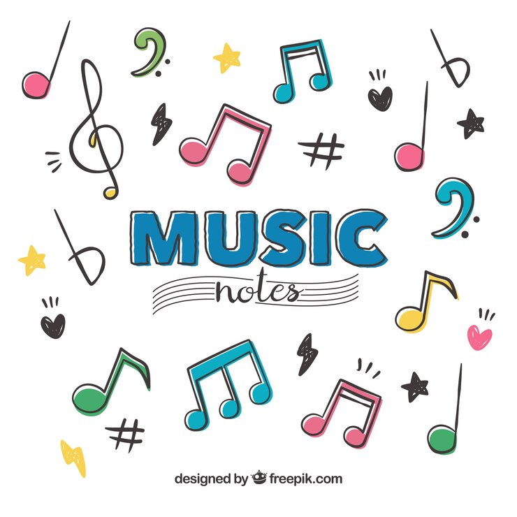 Vector hand drawn musical notes background