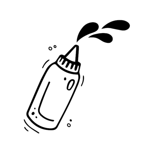 Бутылка горчицы или кетчупа ручной работы Эскиз бутылки соуса Иллюстрация быстрого питания в стиле каракулей