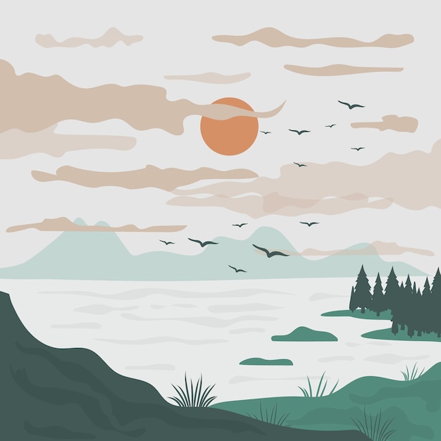 Vector hand drawn muted colors illustration