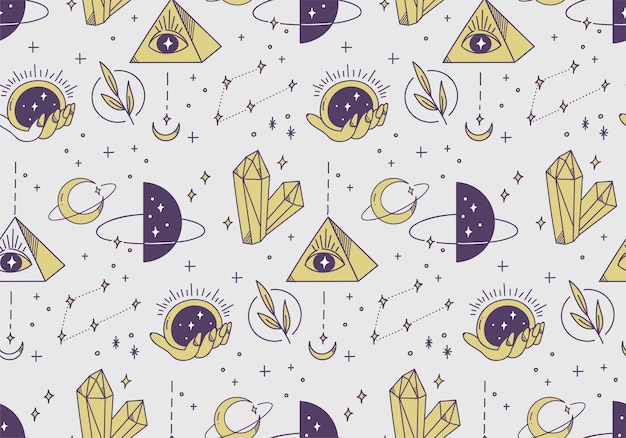 Hand drawn mystic astronomy seamless pattern