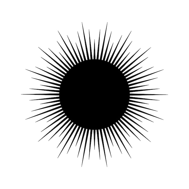 Hand drawn mystical Sun in line art. Spiritual symbol celestial space. Magic talisman, antique style, boho, tattoo, logo. Vector illustration isolated on white background.