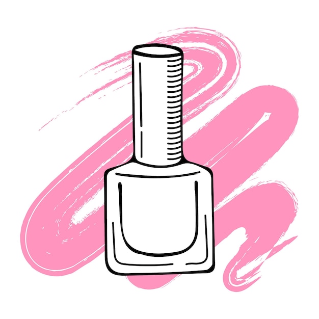 Vector hand drawn nail polish bottle on gentle brush stroke in grunge style. sketch, cosmetic illustration,