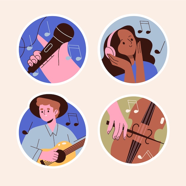 Vector hand drawn naive music stickers