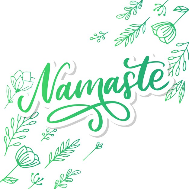 손으로 그린 namaste 카드. 힌디어로 안녕하세요. 잉크 그림. 손으로 그린 글자 배경입니다. 흰색 배경에. 긍정적 인 견적. 현대 브러시 서예.