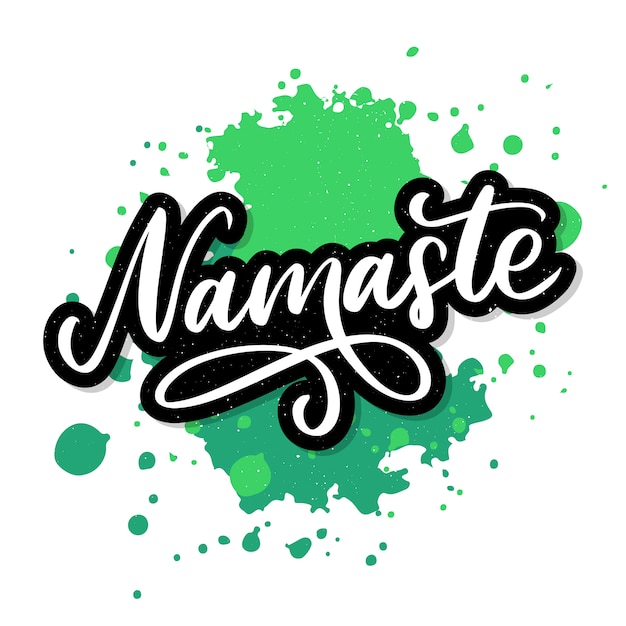 손으로 그린 Namaste 카드. 힌디어로 안녕하세요. 잉크 그림. 손으로 그린 글자 배경입니다. 흰색 배경에. 긍정적 인 견적. 현대 브러시 서예.