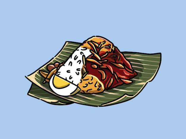 Illustrazione disegnata a mano di nasi lemak