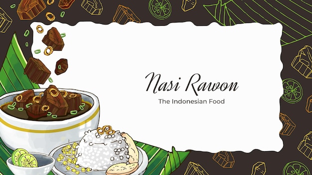 Hand Drawn Nasi Rawon Indonesian Food Background