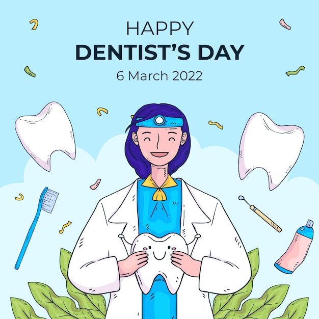 Vector hand drawn national dentist's day illustration