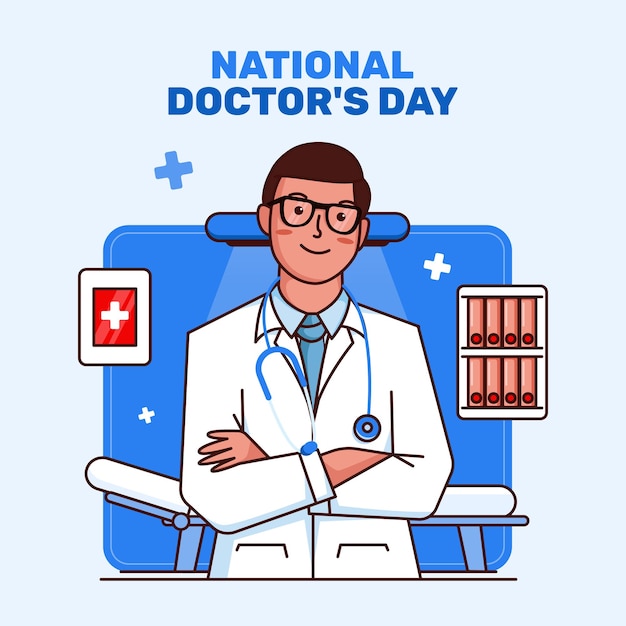 Illustrazione disegnata a mano della giornata nazionale dei medici con il medico