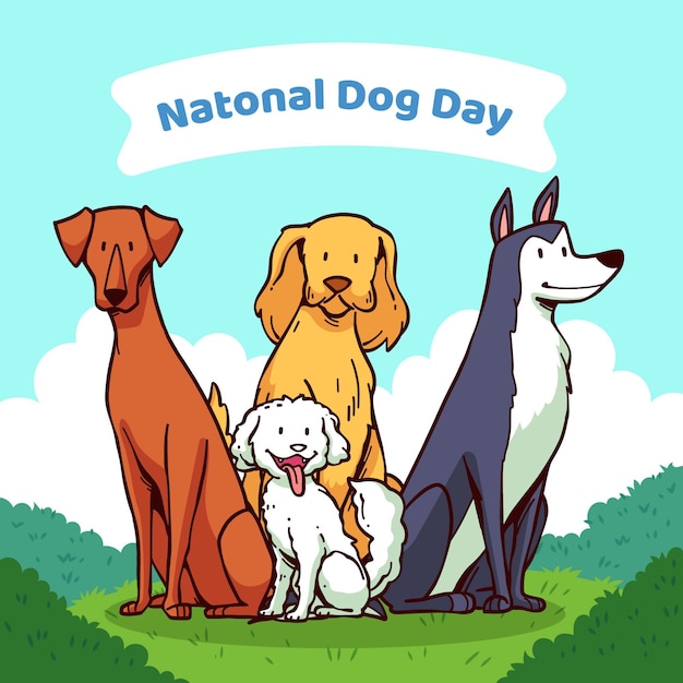 Hand drawn national dog day illustration