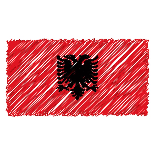 Hand Drawn National Flag Of Albania Isolated On A White Background Vector Sketch Style Illustration