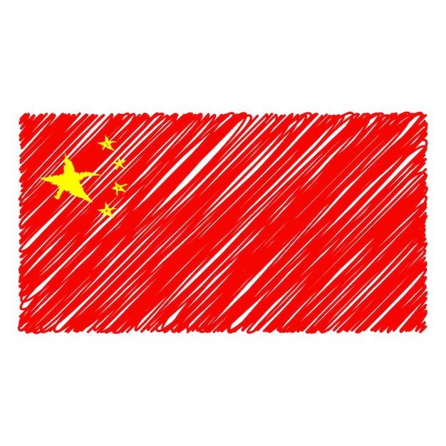 Hand drawn national flag of china isolated on a white background vector sketch style illustration