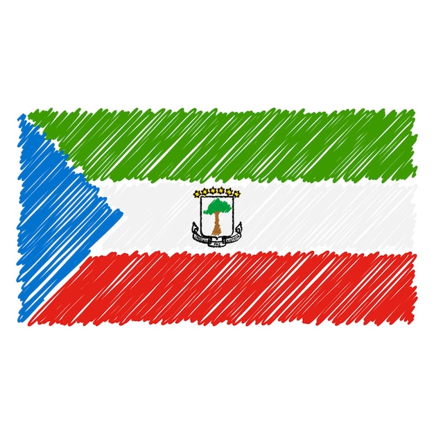 Hand Drawn National Flag Of Equatorial Guinea Isolated On A White Background Vector Sketch Style Illustration