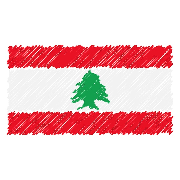 Hand Drawn National Flag Of Lebanon Isolated On A White Background Vector Sketch Style Illustration