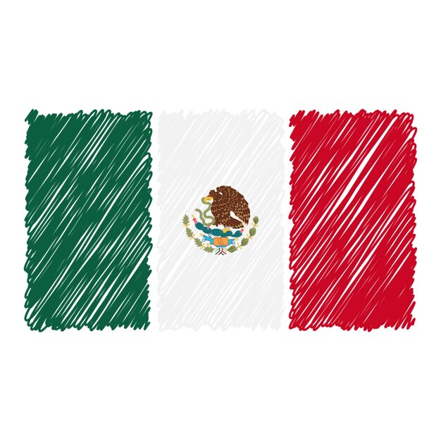 Vector hand drawn national flag of mexico isolated on a white background vector sketch style illustration