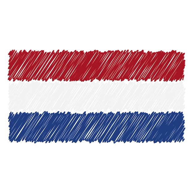 Hand Drawn National Flag Of Netherlands Isolated On A White Background Vector Sketch Style Illustration