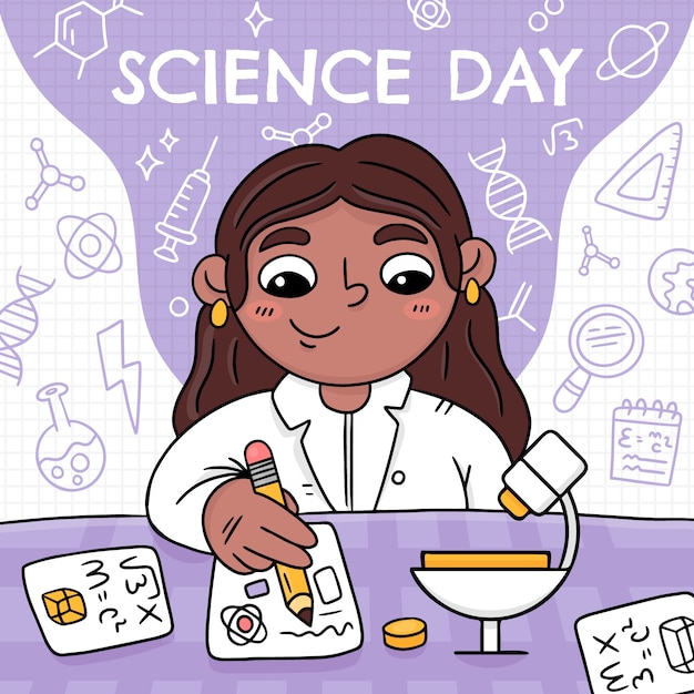 Hand drawn national science day illustration