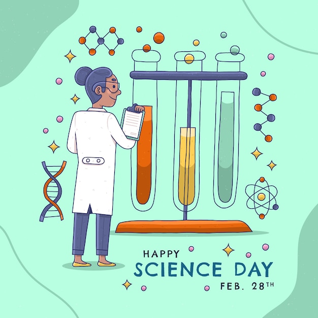 Vector hand drawn national science day illustration