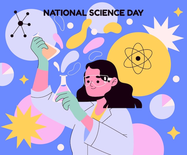 Hand drawn national science day illustration