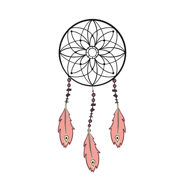 Hand drawn Native American Indian talisman dreamcatcher with feathers and moon Ethnic design boho chic tribal symbol Vector ethnic print design