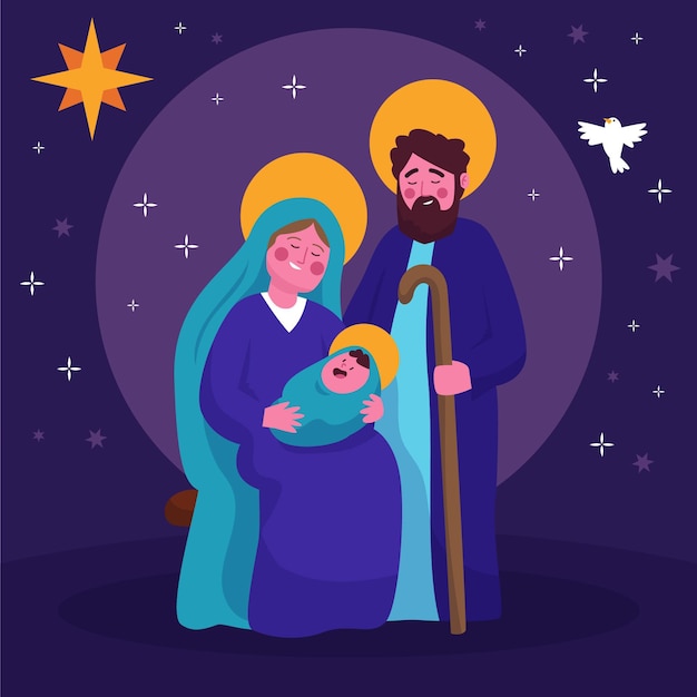 Vector hand drawn nativity scene illustration