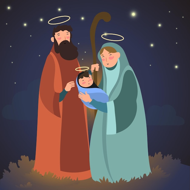 Vector hand drawn nativity scene