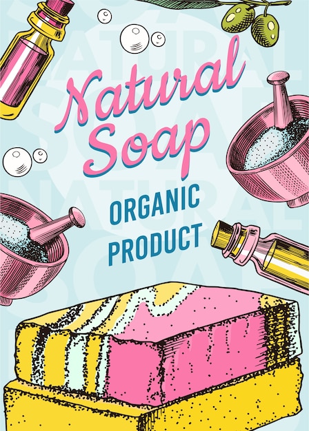 Hand drawn natural soap poster