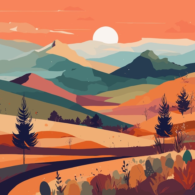 Vector hand drawn nature scenes illustration