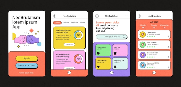 Vector hand drawn neo brutalism app template