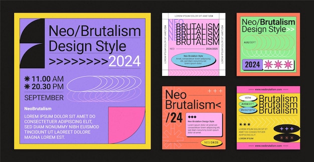 Vector hand drawn neo brutalism instagram posts collection