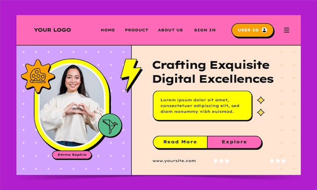 Hand drawn neo brutalism landing page template