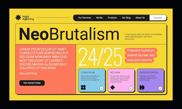 Vector hand drawn neo brutalism landing page template