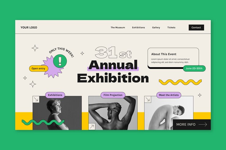 Vector hand drawn neo brutalism  landing page  template