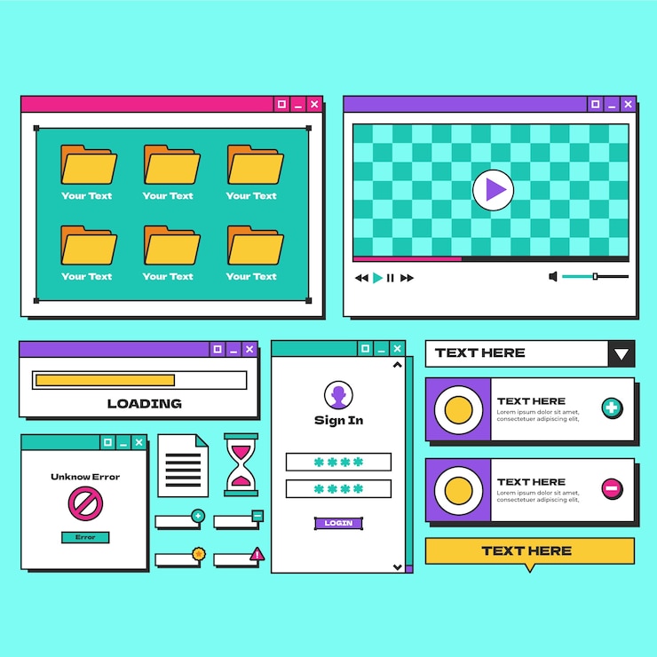 Vector hand drawn neo brutalism ui elements collection