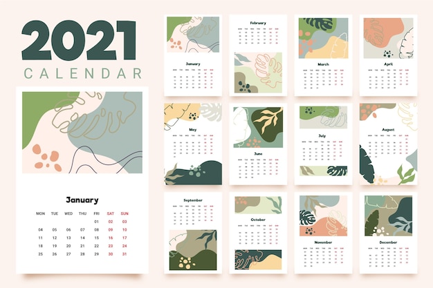 Calendario del nuovo anno 2021 disegnato a mano