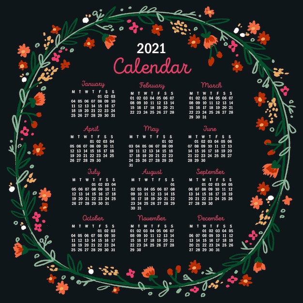 Vector hand drawn new year 2021 calendar