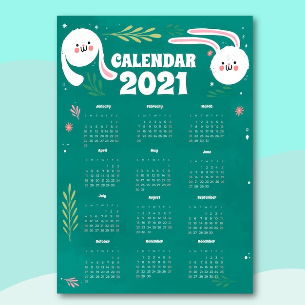 Hand drawn new year 2021 calendar